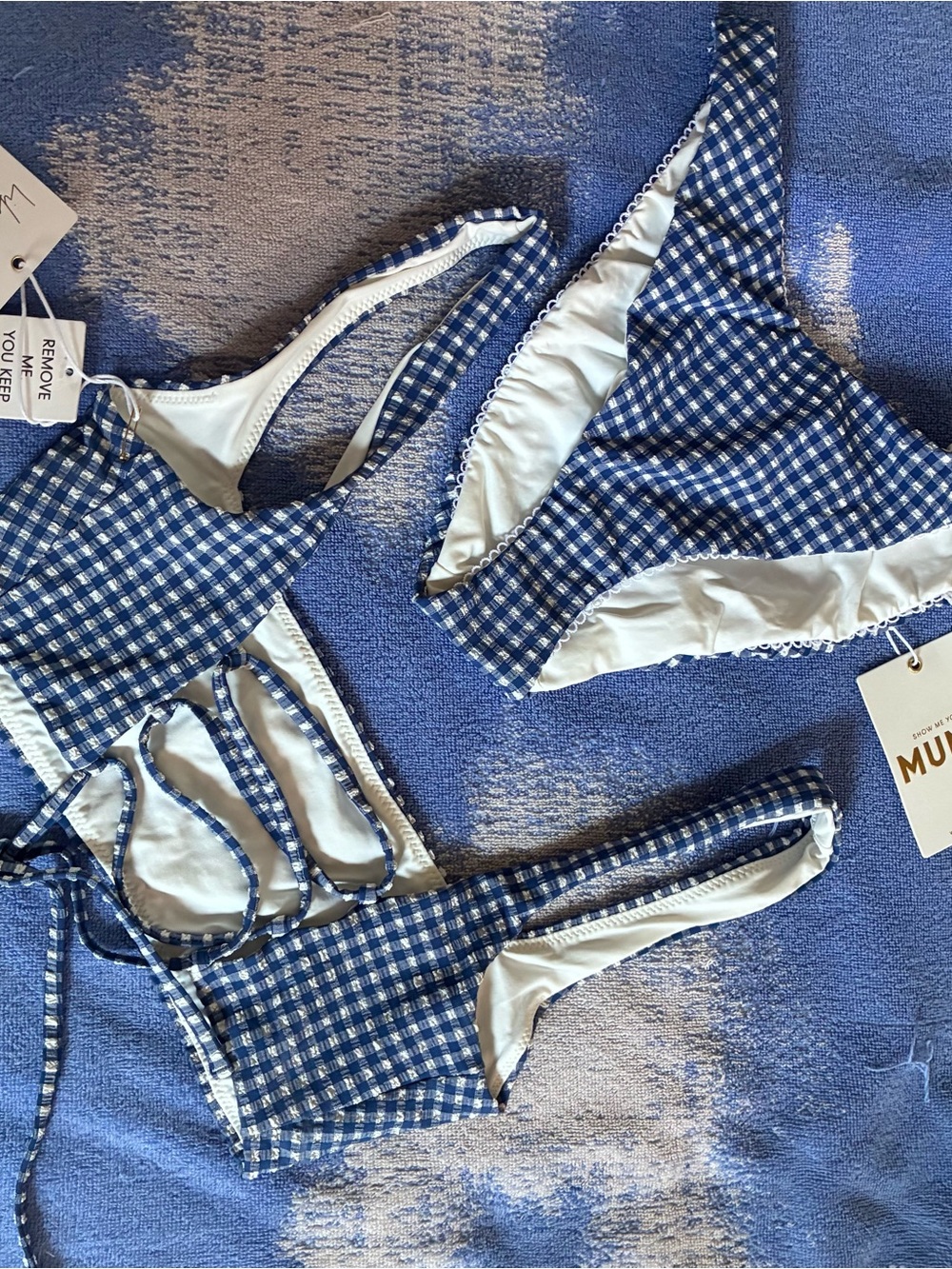 Woman’s  Blue Gingham two-piece bikini Swimsuit SET - NWT -